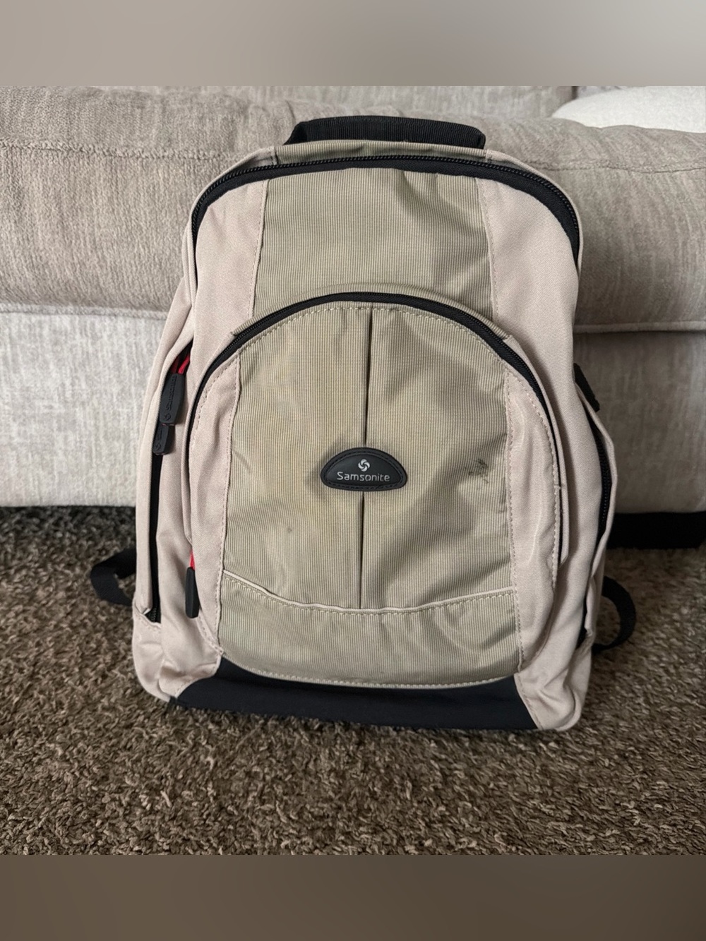 Samsonite Tan Nylon Laptop Backpack Travel Bag 3 compartments Padded